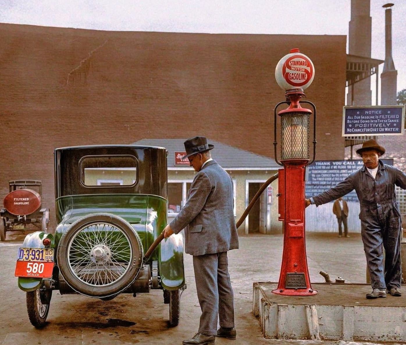 1920s shorpy - Filtered Gasoline D3931 580 Dealer 1920 Standard Motor Gasoline Notice O All Our Gasoline Is Filtered Before Going Into Thesetanks Positively No Chance For Dirt Or Water Sw Yirl Thank You Call Ag Please U Missioneoge